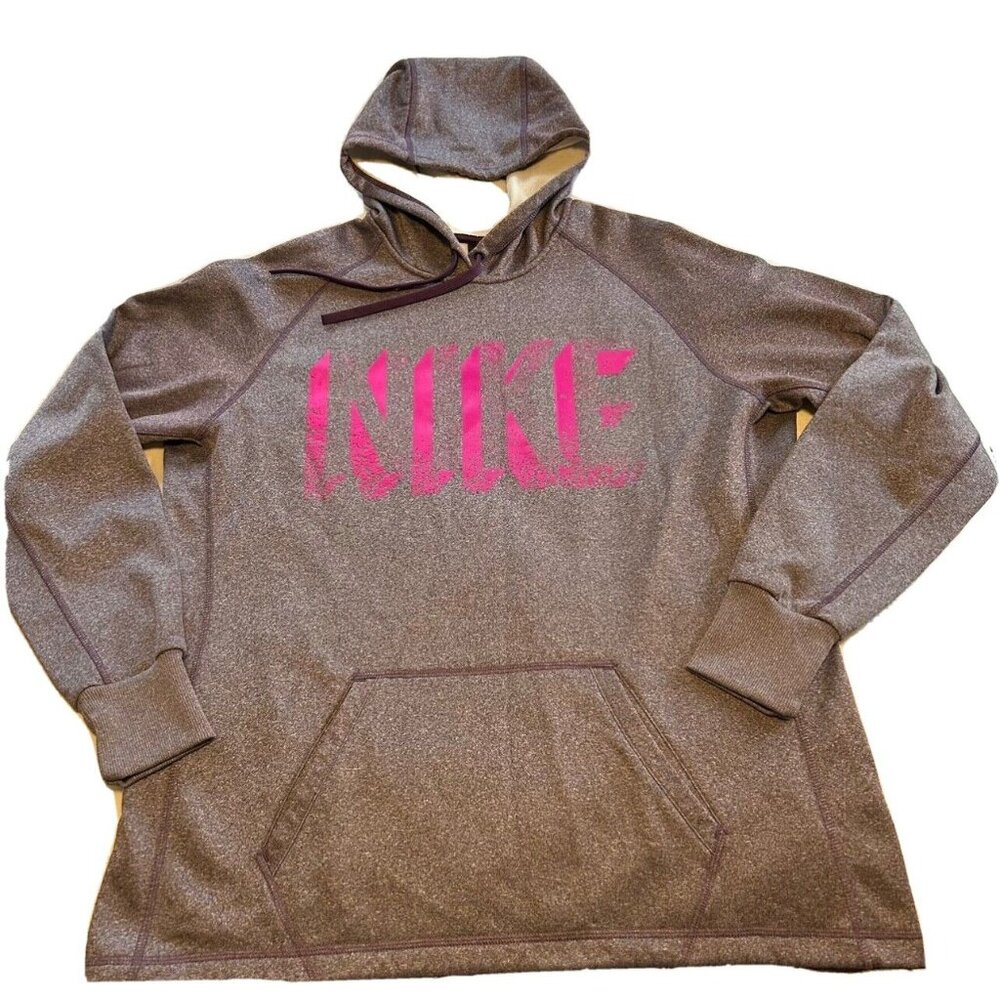 NIKE ThermaFit Purple Static Print Pouch Pocket Hoodie Sweatshirt Womens Size XL